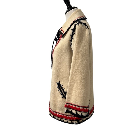 Cream Vintage wool Cardigan with Red and BlueTrim - Picture 3 of 11